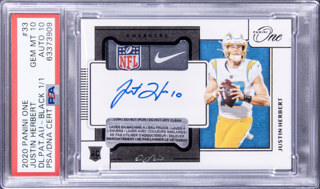 020 Justin Herbert Panini One Dual Patch Auto Rookie Card #33